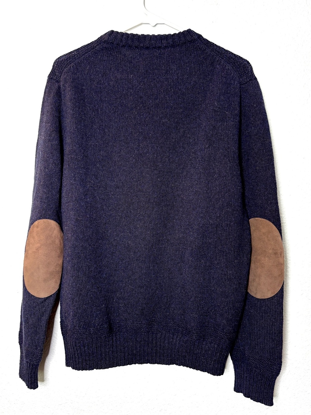 Wallace & Barnes J. Crew Wool Crew Neck Sweater w/ Suede Elbow Patches Navy M